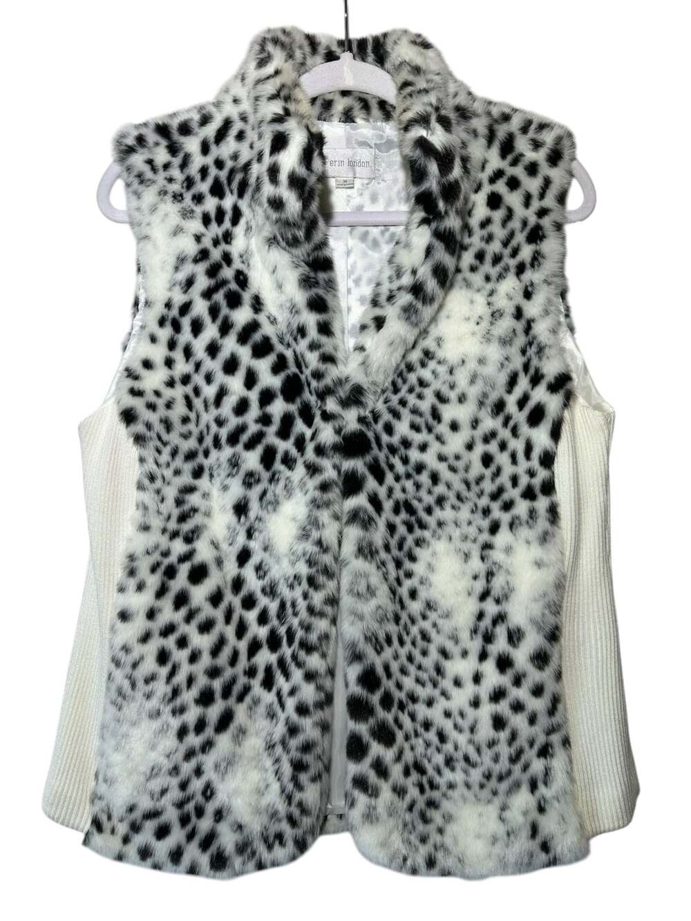 Erin London Animal Print Faux Fur Vest with Ribbed Side Panels Size M